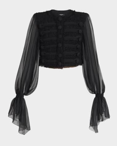 Balmain Edge-To-Edge Tweed and Chiffon Jacket