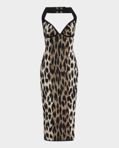 Balmain Leopard Jacquard Knit Halter Dress
