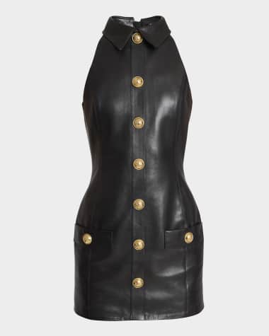 Balmain Buttoned Lambskin Leather Bodycon Dress