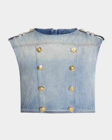 Balmain Buttoned Denim Crop Top