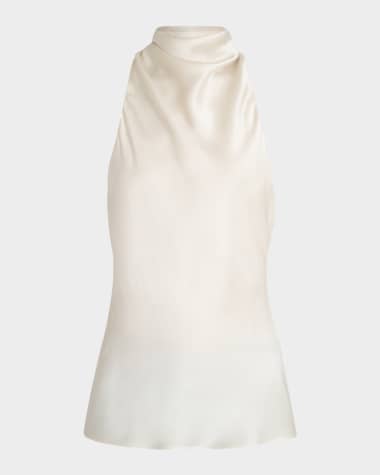 Balmain Crepe Satin Halter Cowl-Neck Top