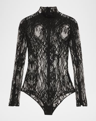 Balmain Turtleneck Lace Long-Sleeve Bodysuit