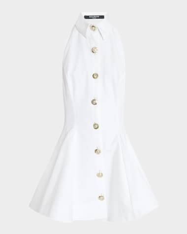Balmain Halter Popeline Fit-&-Flare Mini Shirtdress