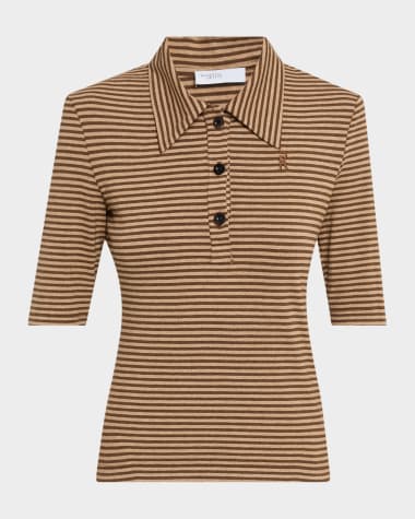 Rosetta Getty Striped Short-Sleeve Polo Shirt