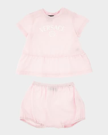 Versace Girl's Cotton Jersey Logo-Print Dress with Bloomers, Size 3M-18M