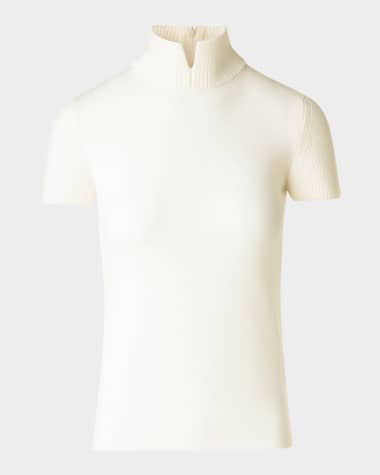 Akris punto Slit Mock-Neck Short-Sleeve Sweater