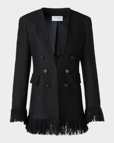 Akris punto Double-Breasted Illusion Boucle Tweed Fringed Jacket