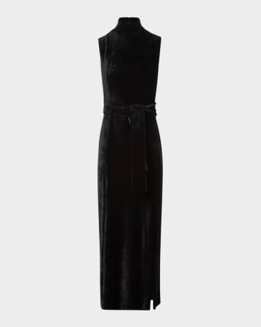 Akris punto Mock-Neck Belted Velvet Jersey Midi Dress
