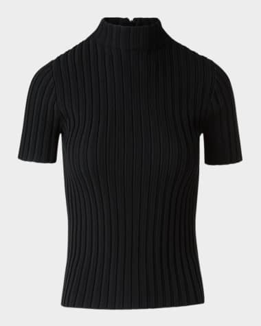 Akris punto Mock-Neck Short-Sleeve Reverse Rib Knit Sweater