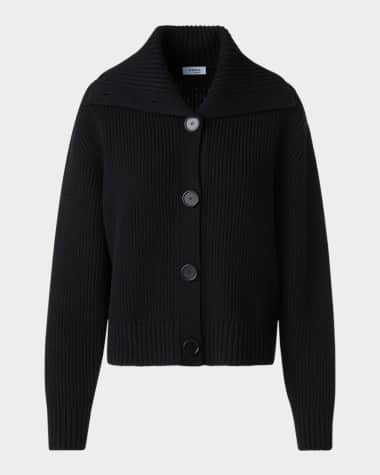 Akris punto Cashmere-Wool Chunky Knit Collared Boxy Cardigan