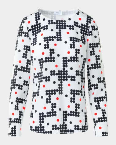Akris punto Alice Dot Grid Crepe De Chine Blouse