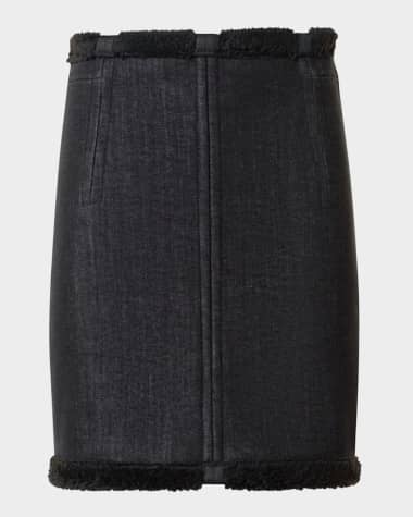 Akris punto Denim Mini Skirt with Faux Fur Bonding