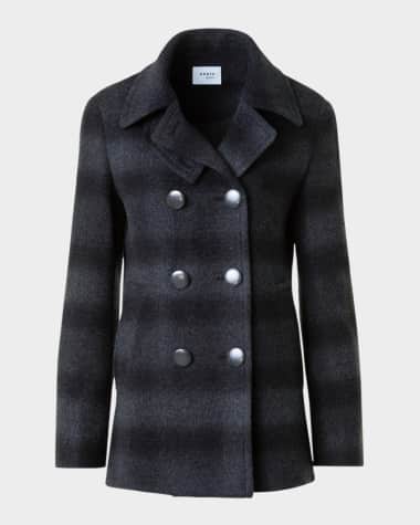 Akris punto Blurred Check Brushed Wool Peacoat
