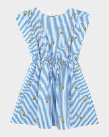 Versace Girl's Pinstripe Paperclip-Print Dress, Size 2-5