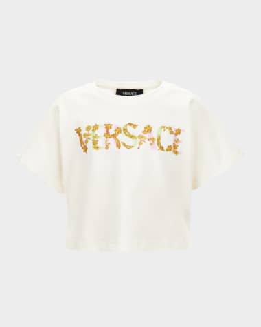 Versace Girl's Floral Logo-Print T-Shirt, Size 6-14