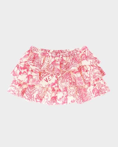 Versace Girl's Underwater Barocco Tiered Poplin Skirt, Size 2-5