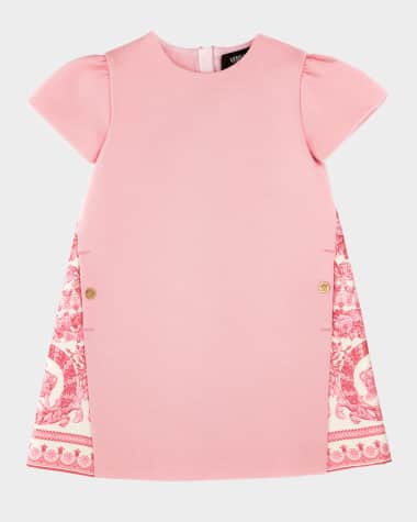 Versace Girl's Barocco-Trim Jersey Dress, Size 2-4