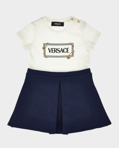 Versace Girl's Bicolor Vintage Logo-Print Dress, Size 12M-5