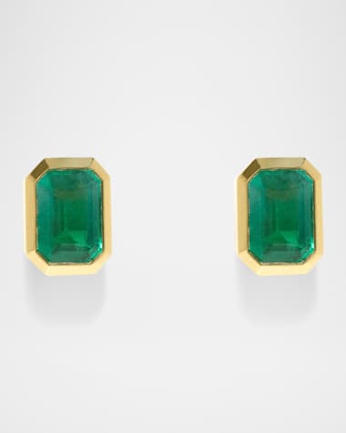 AZLEE 18K Yellow Gold Rich Medium Emerald Stud Earrings