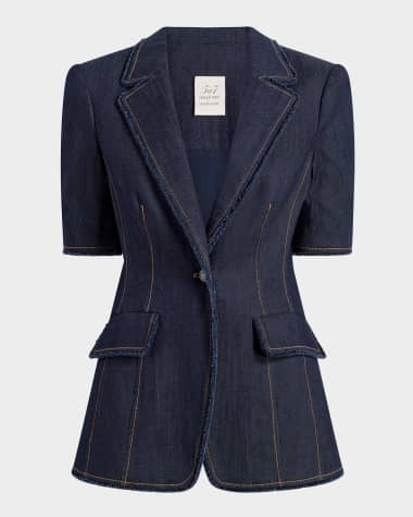 Cinq a Sept Sallie Fitted Short-Sleeve Denim Jacket