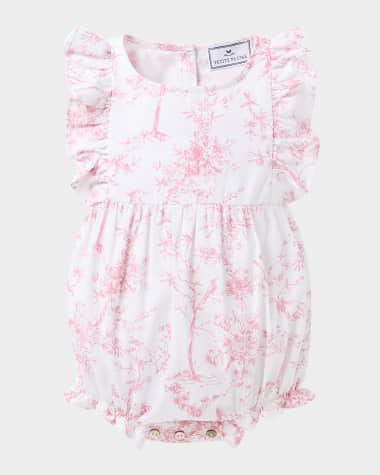 Petite Plume Girl's Timeless Toile Ruffled Romper, Size 0M-24M