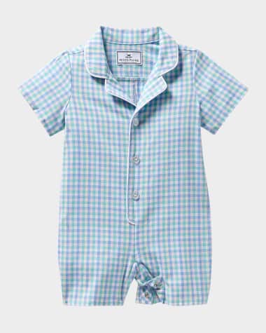 Petite Plume Boy's Spring Gingham Printed Romper, Size Newborn-24M
