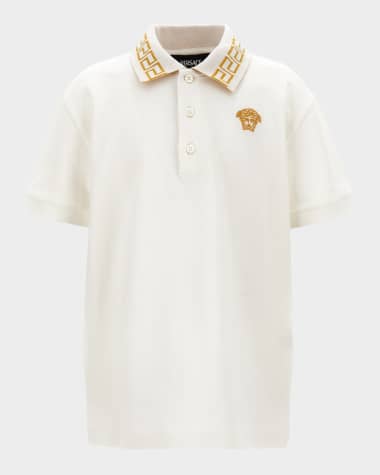 Versace Boy's Formal Oxford Shirt - Barocco Crown Embroidery, Size 6-14