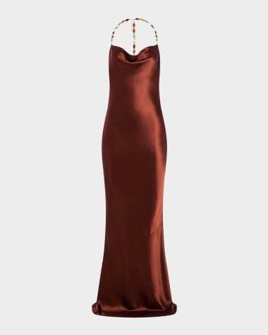 Retrofete Finley Beaded Satin Slip Gown