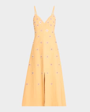Tanya Taylor Hendrix Floral Sequined A-Line Midi Dress