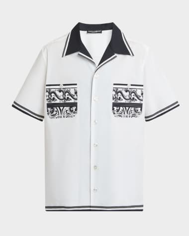 Dolce&Gabbana Men's Cotton Majolica Double-Pocket Camp Shirt