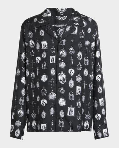 Dolce&Gabbana Men's Silk Medagliette Vanity Sport Shirt