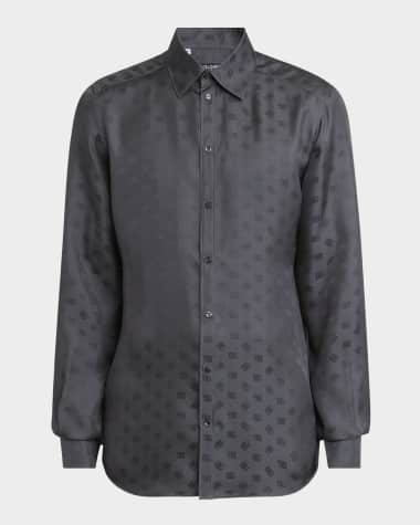 Dolce&Gabbana Men's Silk Jacquard Logo Martini-Fit Sport Shirt