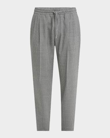 Dolce&Gabbana Men's Micro-Houndstooth Pleated Drawstring Pants