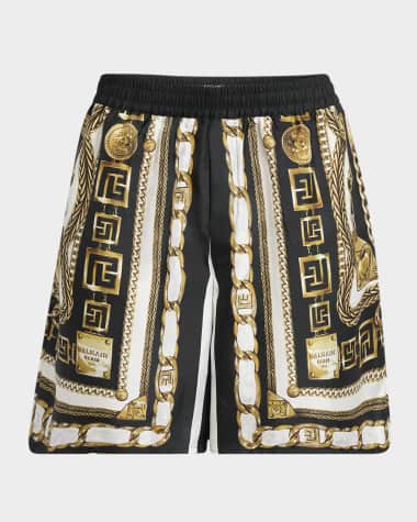 Balmain Men's Foulard-Print Pull-On Shorts