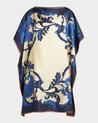 Etro Leaf-Print Silk Poncho