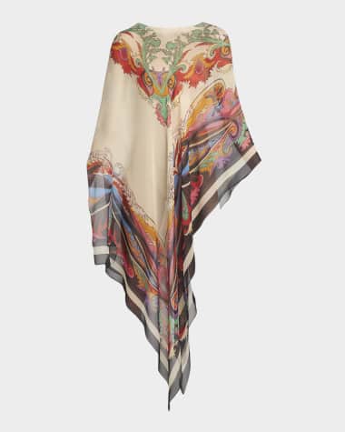 Etro Asymmetrical Paisley-Print Long Poncho