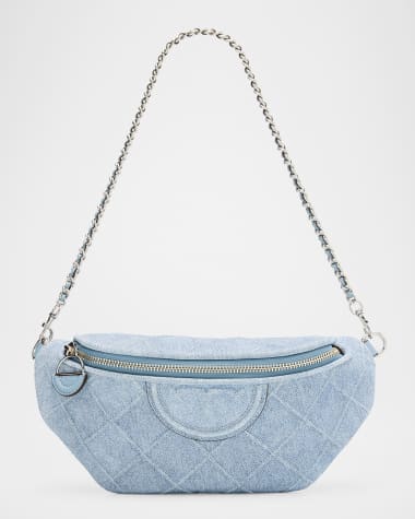 Tory Burch Fleming Denim-Print Suede Belt Bag
