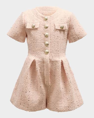 Bardot Junior Girl's Pleated Sequin Boucle Playsuit, Size 4-14