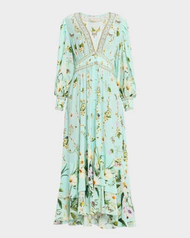 Camilla Floral Freefall Long Button-Front Dress