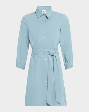 Finley Milo Tie-Waist Weathercloth Mini Shirtdress