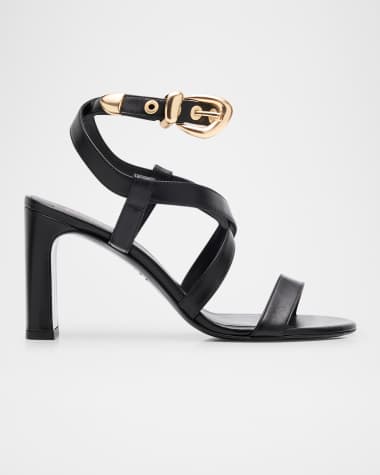 Stuart Weitzman Maven Leather Buckle Strappy Sandals