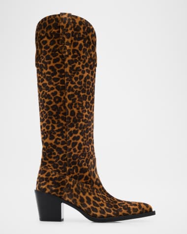 Stuart Weitzman Felix Leopard-Printed Suede Western Boots