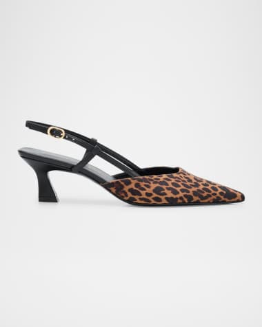 Stuart Weitzman Vinnie Leopard Kitten Slingback Pumps