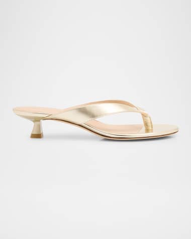 Stuart Weitzman Rio Metallic Kitten-Heel Thong Sandals