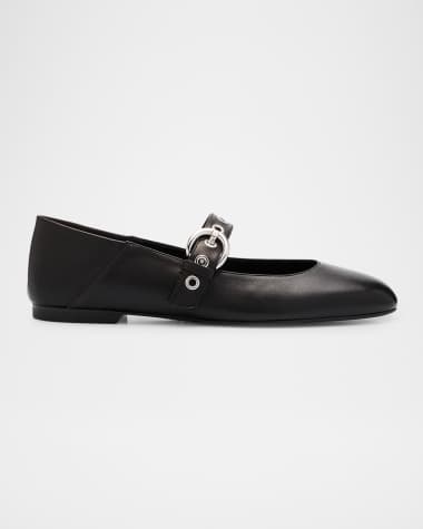 Stuart Weitzman Supermoto Leather Mary Jane Ballerina Flats