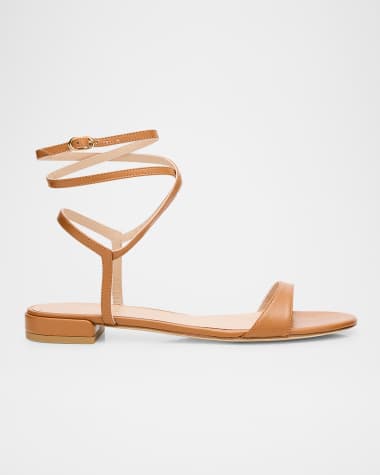Stuart Weitzman Nudist Leather Ankle-Wrap Sandals