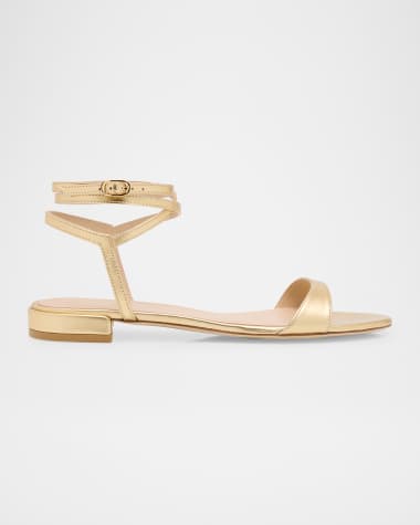 Stuart Weitzman Nudist Metallic Ankle-Wrap Sandals