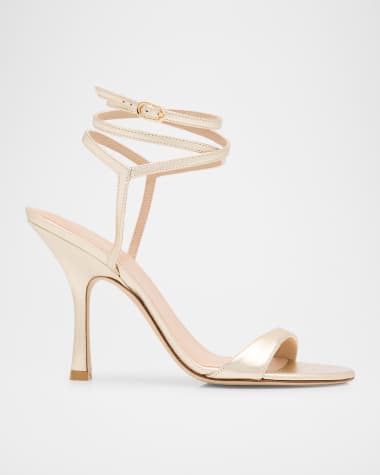 Stuart Weitzman Nudist Metallic Leather Stiletto Wrap Sandals