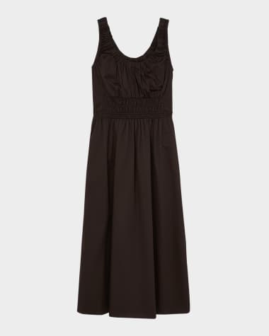 Reiss Anouk Embroidered Shirred Cotton Midi Dress