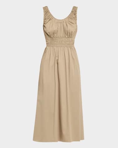 Reiss Anouk Embroidered Shirred Cotton Midi Dress